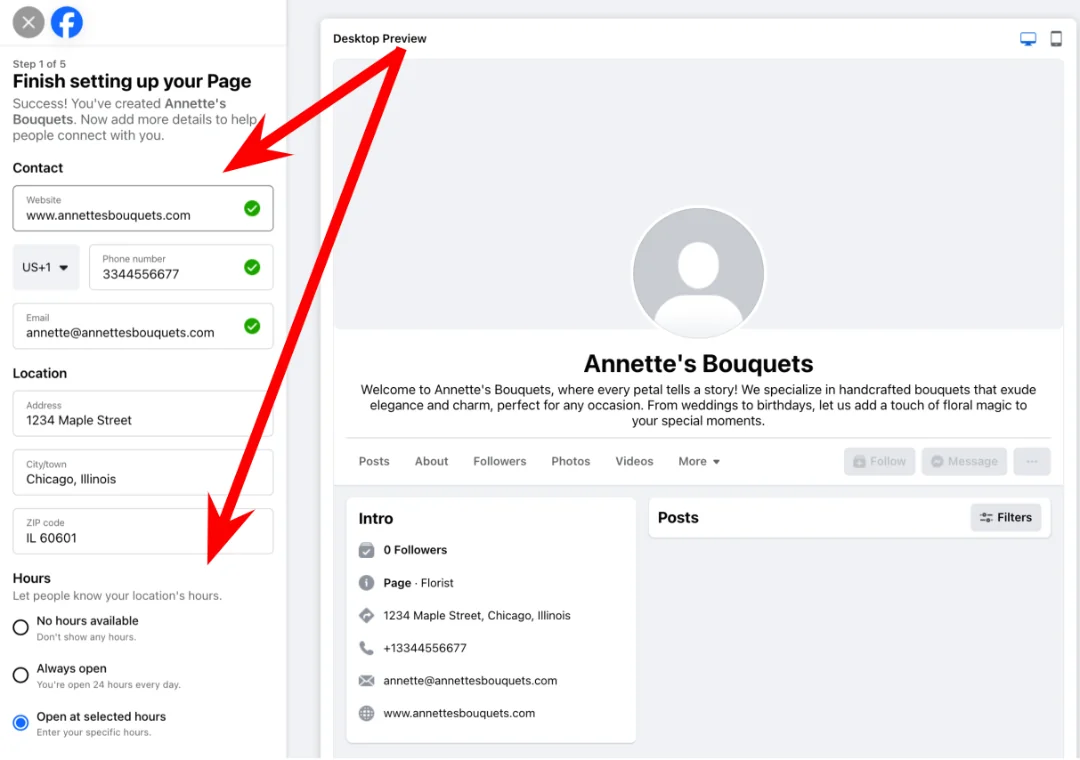 Facebook - finish setting up your page