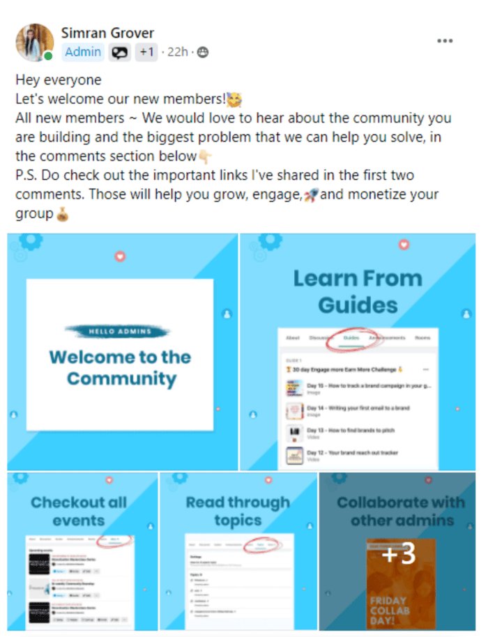 Facebook Groups introductory post example