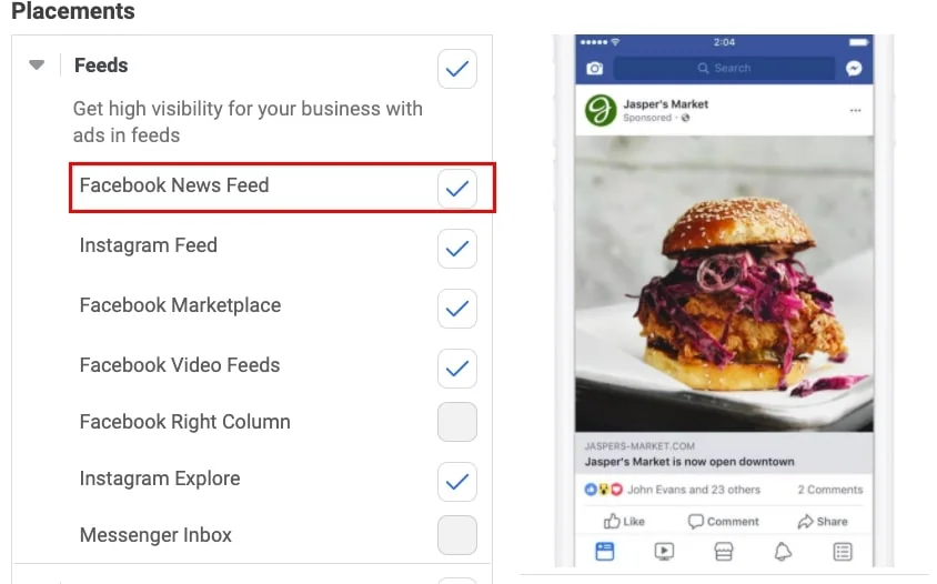 facebook News Feed placement