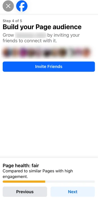 Facebook Page setup step for building your Page audience by inviting friends.