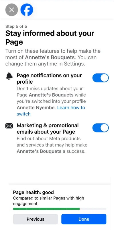 Facebook - turn notifications on