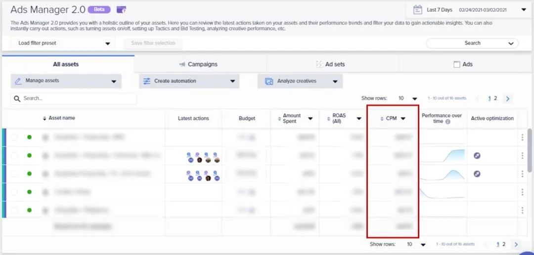 How to find your CPM on Madgicx's Ads Manager 2.0
