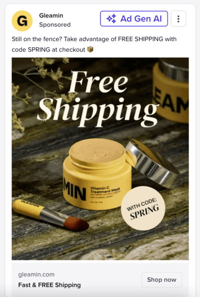 Gleamin retargeting ad - cart abandoners