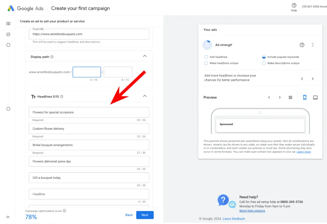 Google ads campaign - Headlines