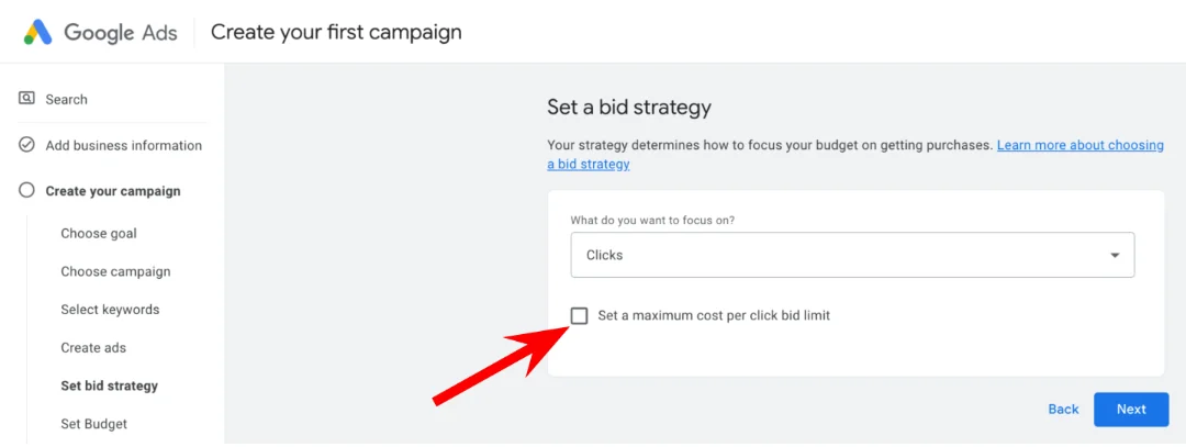 Google ads campaign -set CPC bid limit