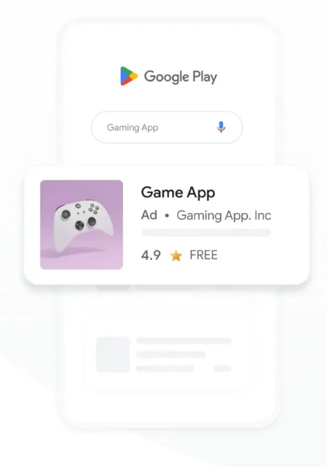 Google App ad example promoting a game at the top of Google Play search results.