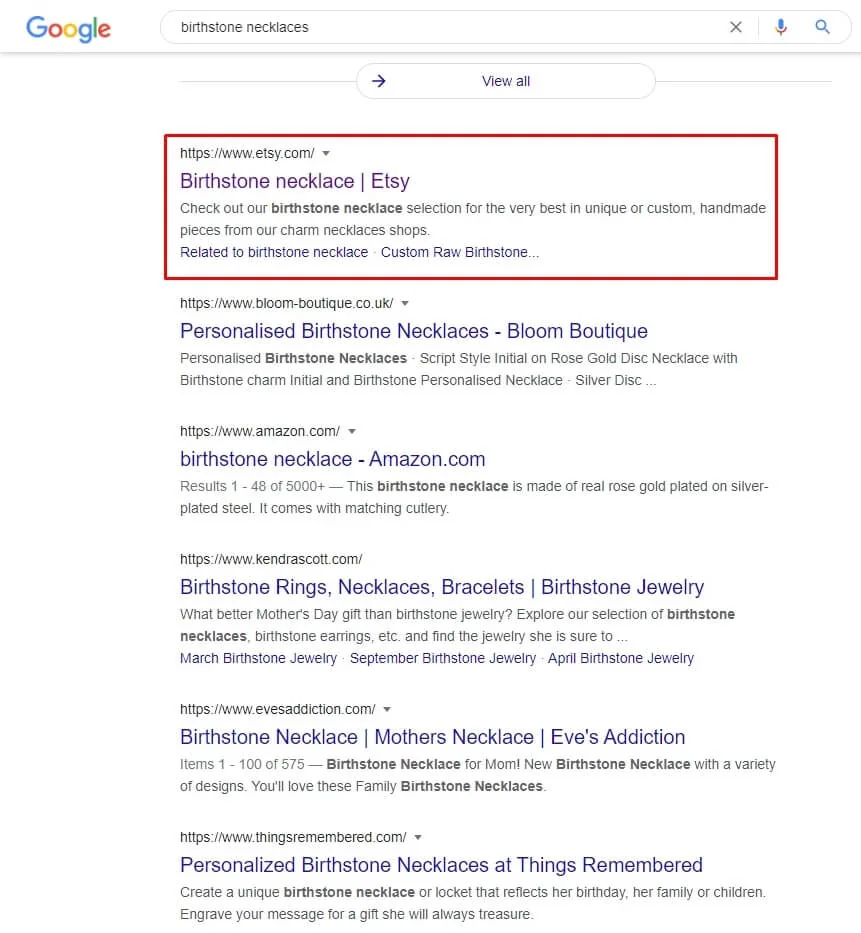 Google search first page results