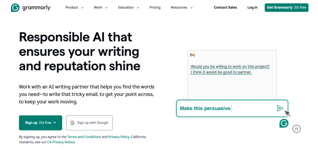 Grammarly homepage