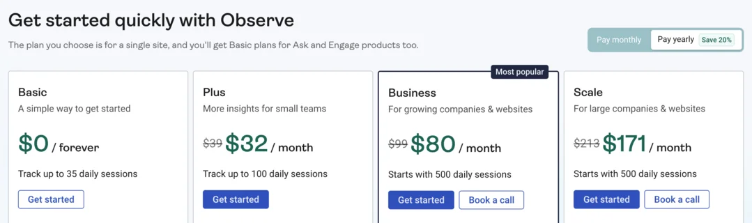 Hotjar pricing