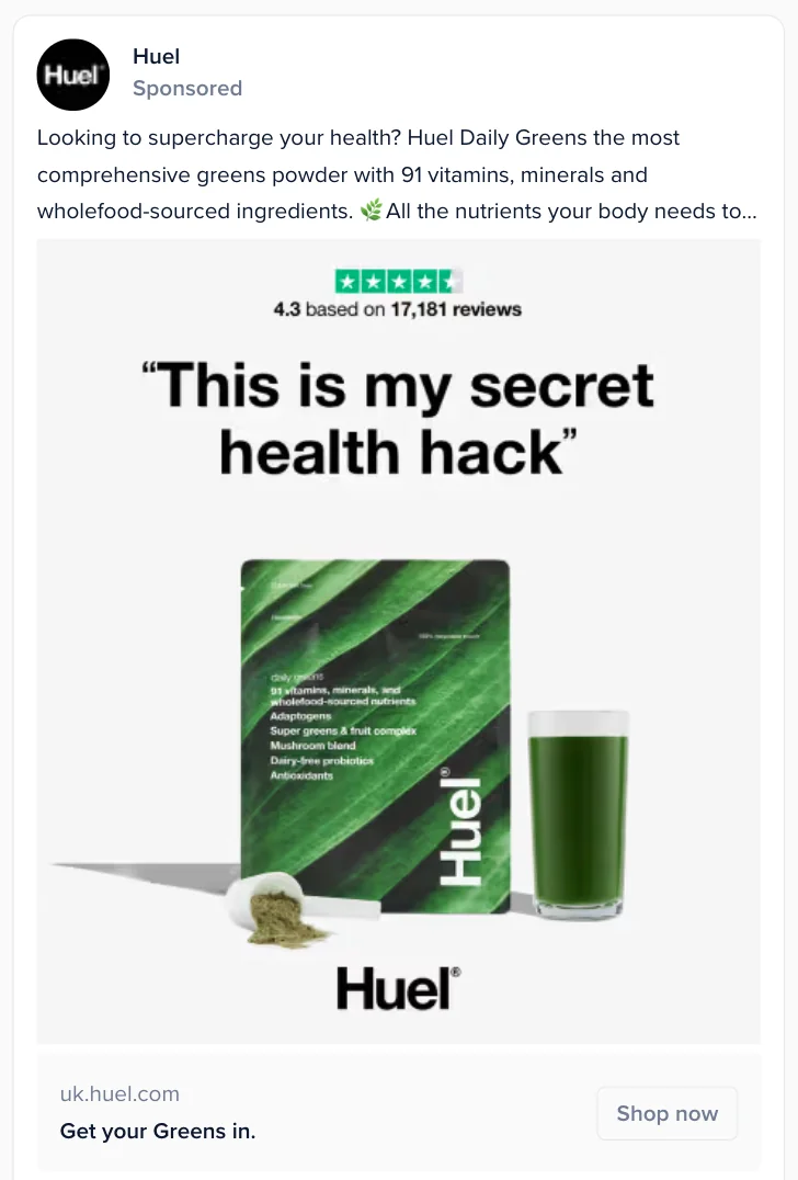 Huel Instagram image ad