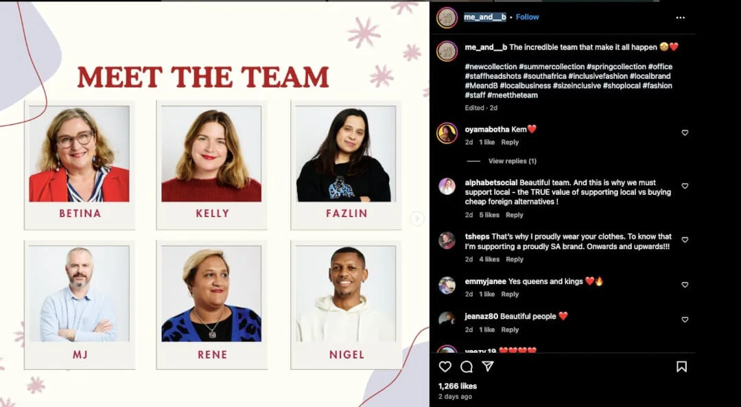 Idea 2 for first Instagram post for business - Meet the team