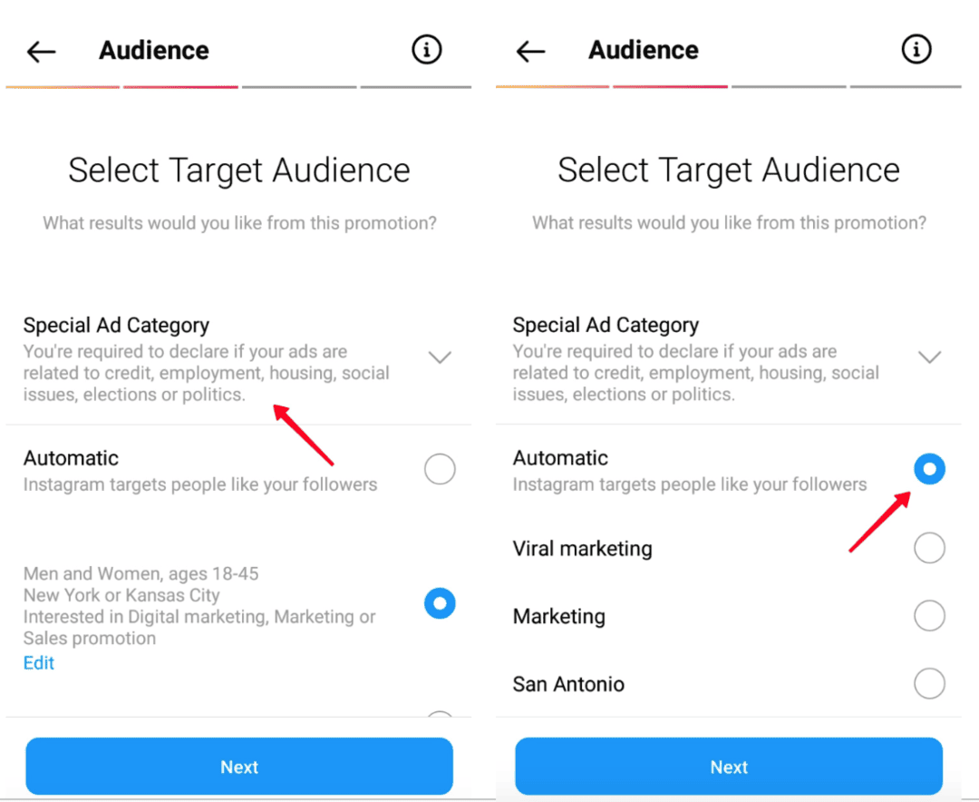 IG boost - Choose special ad category and automatic audience