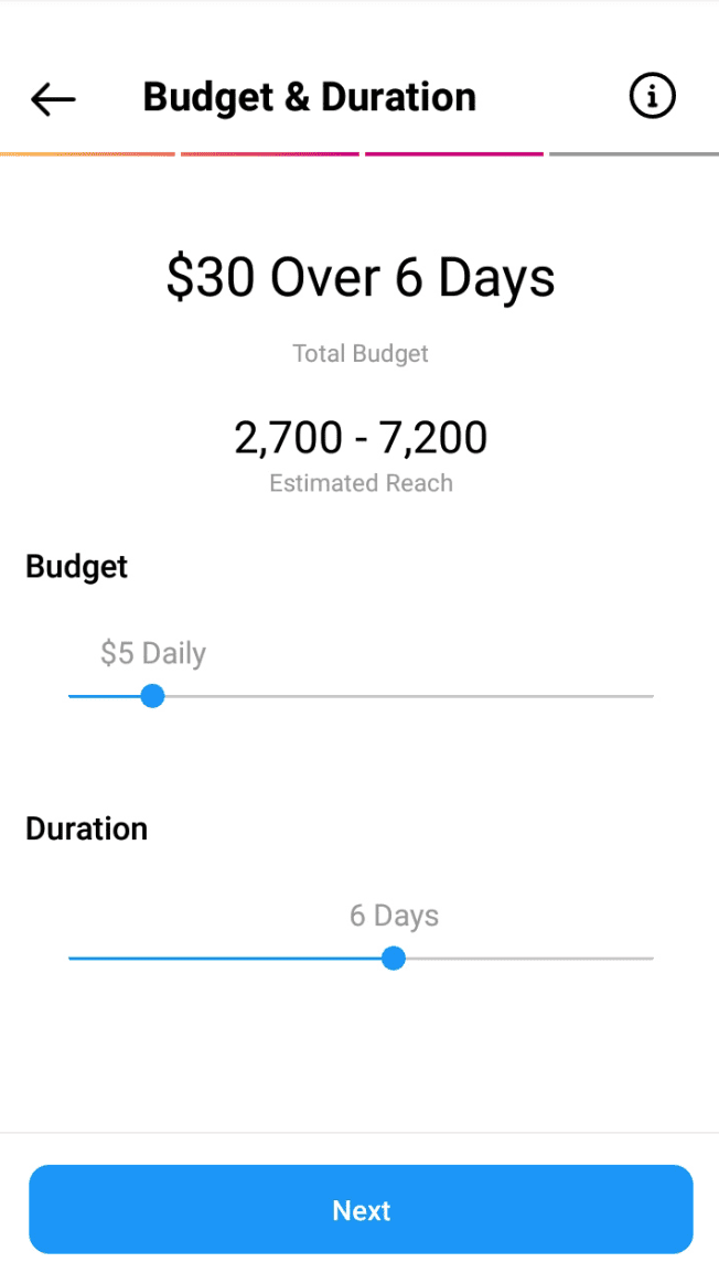 Instagram boost post - budget and duration