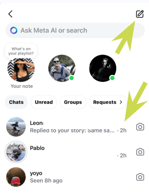 Instagram DM - start a new conversation