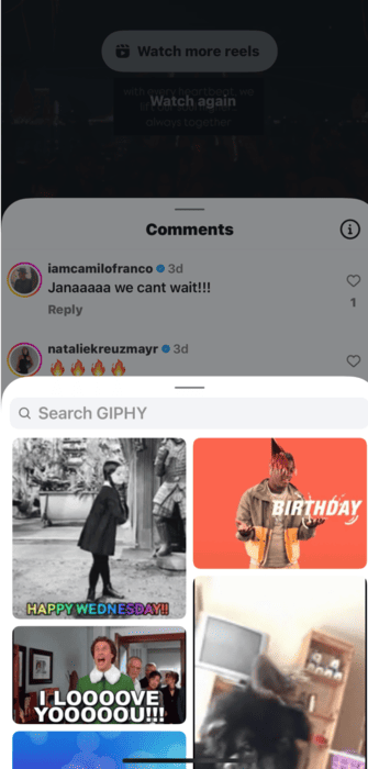 Instagram gifs in comments