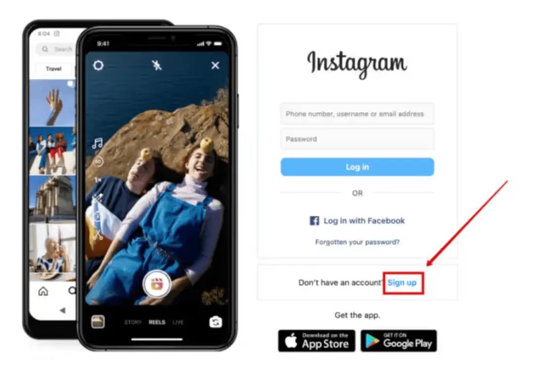 Instagram sign up page