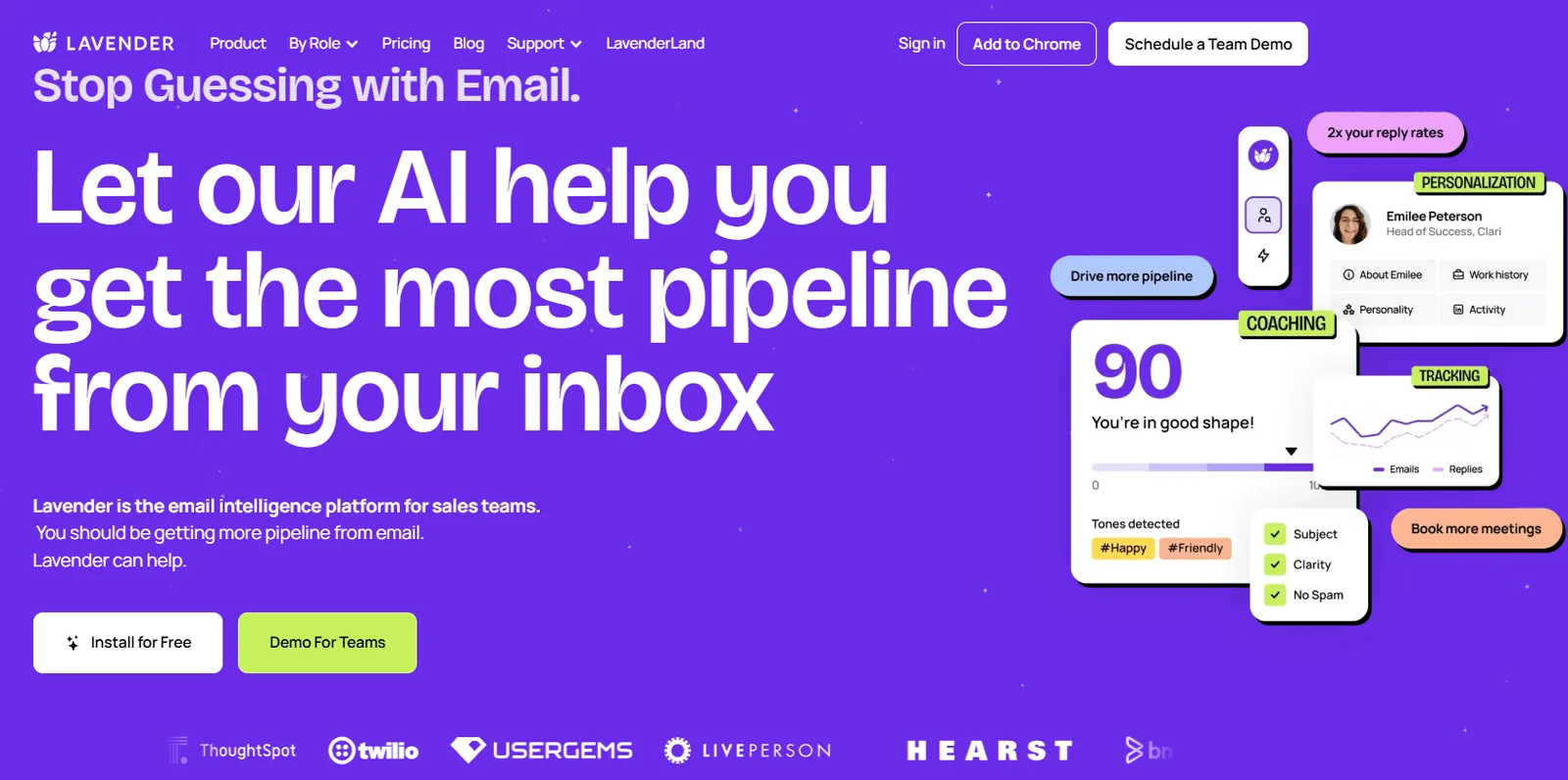 Lavender.ai website CTA example