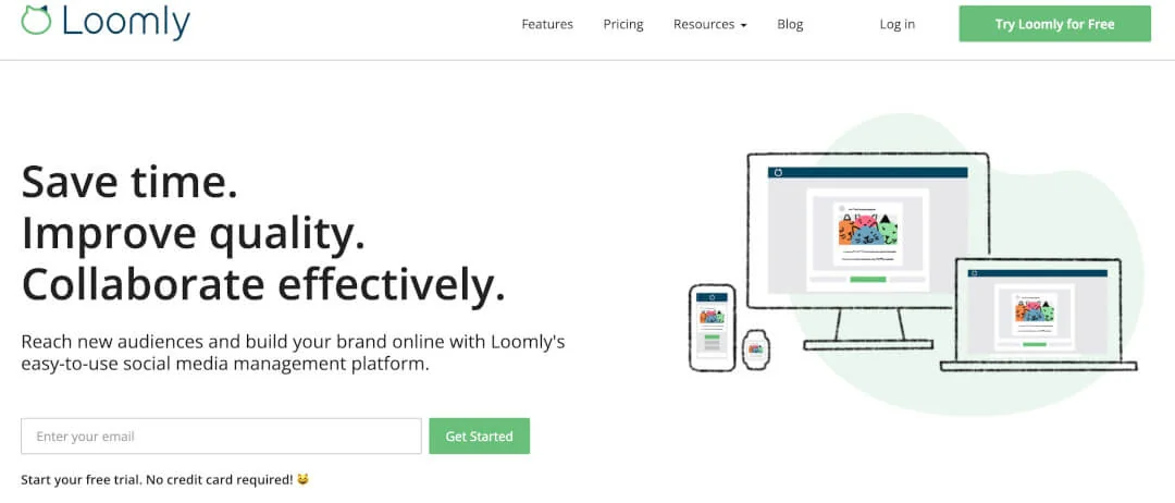 Loomly homepage for its social media planning and collaboration platform.