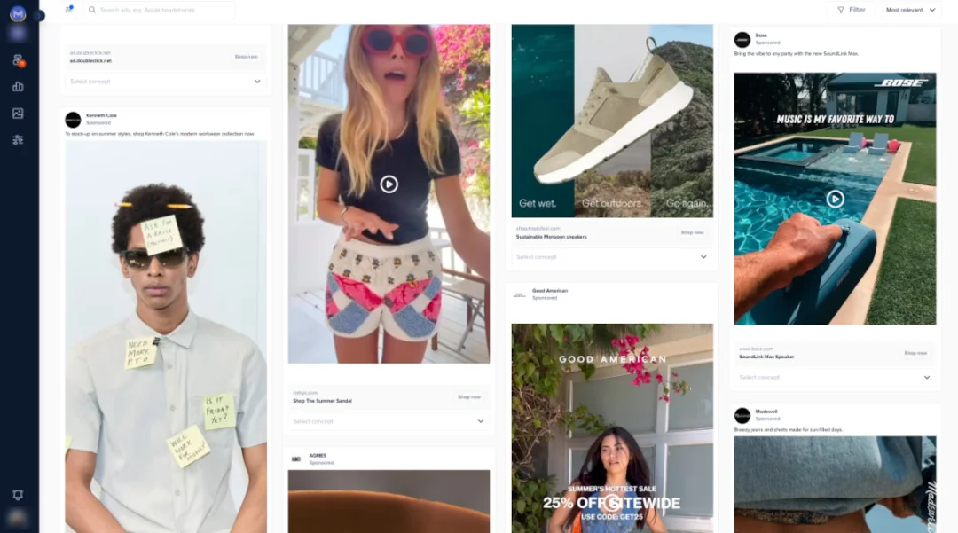 Madgicx Ad Library feed of brand ads to browse for engaging visual ideas.