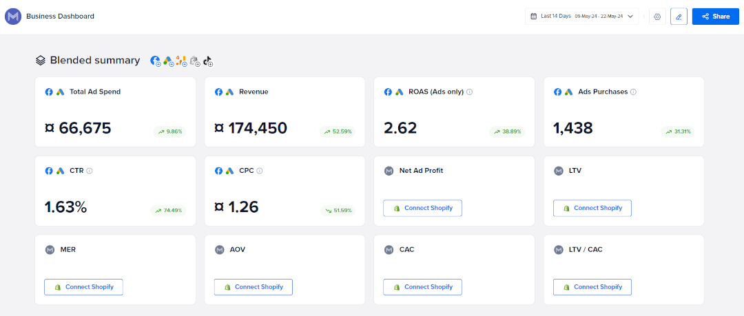 Madgicx business dashboard