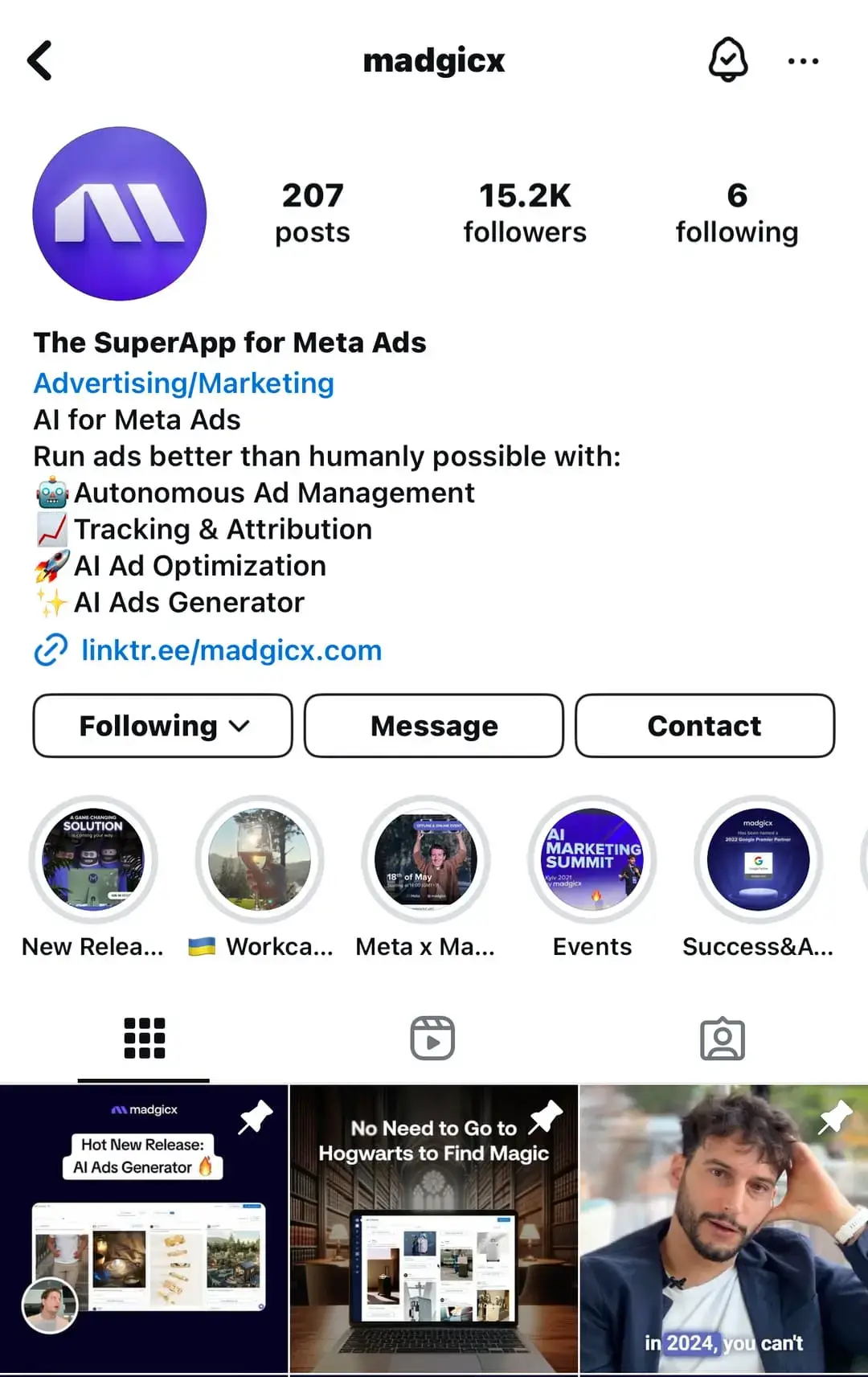 Madgicx Instagram profile 