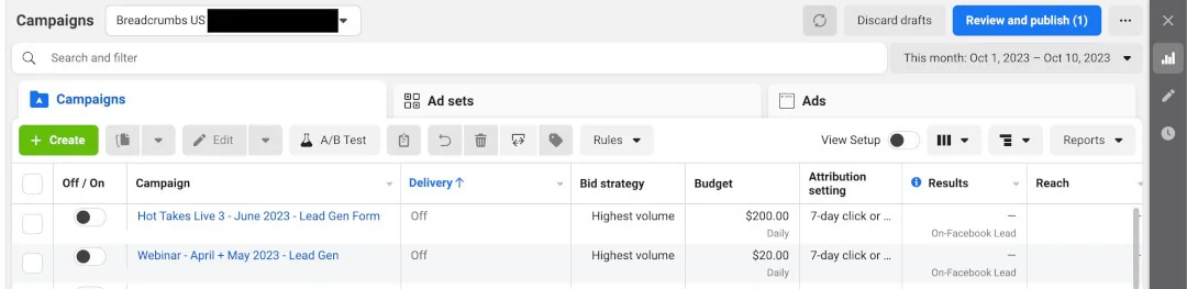 Meta Ads Manager analytics