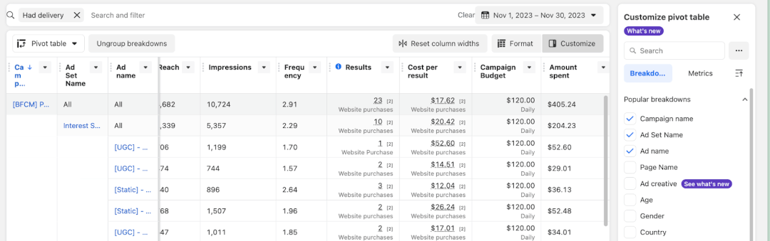 Meta Ads Manager - Facebook ads metrics reporting