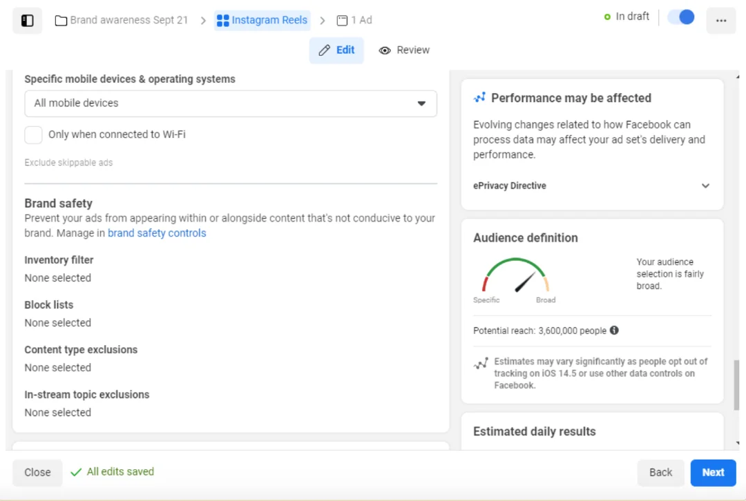 Meta Ads Manager- review exclusions