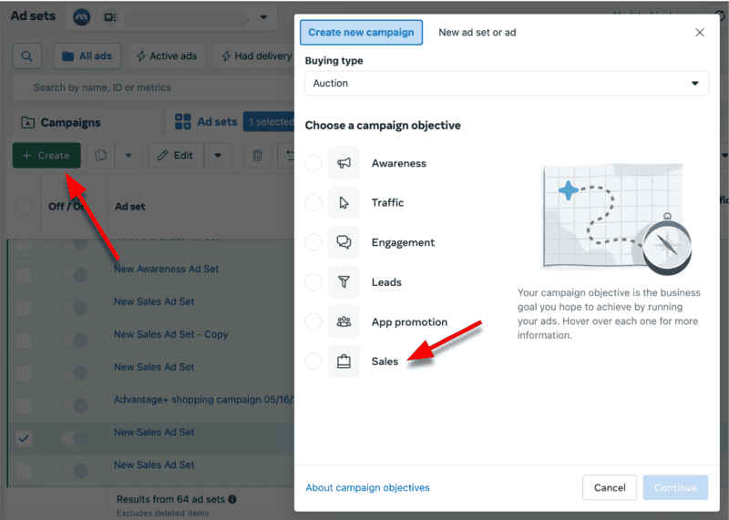 Meta Ads manager - sale objective