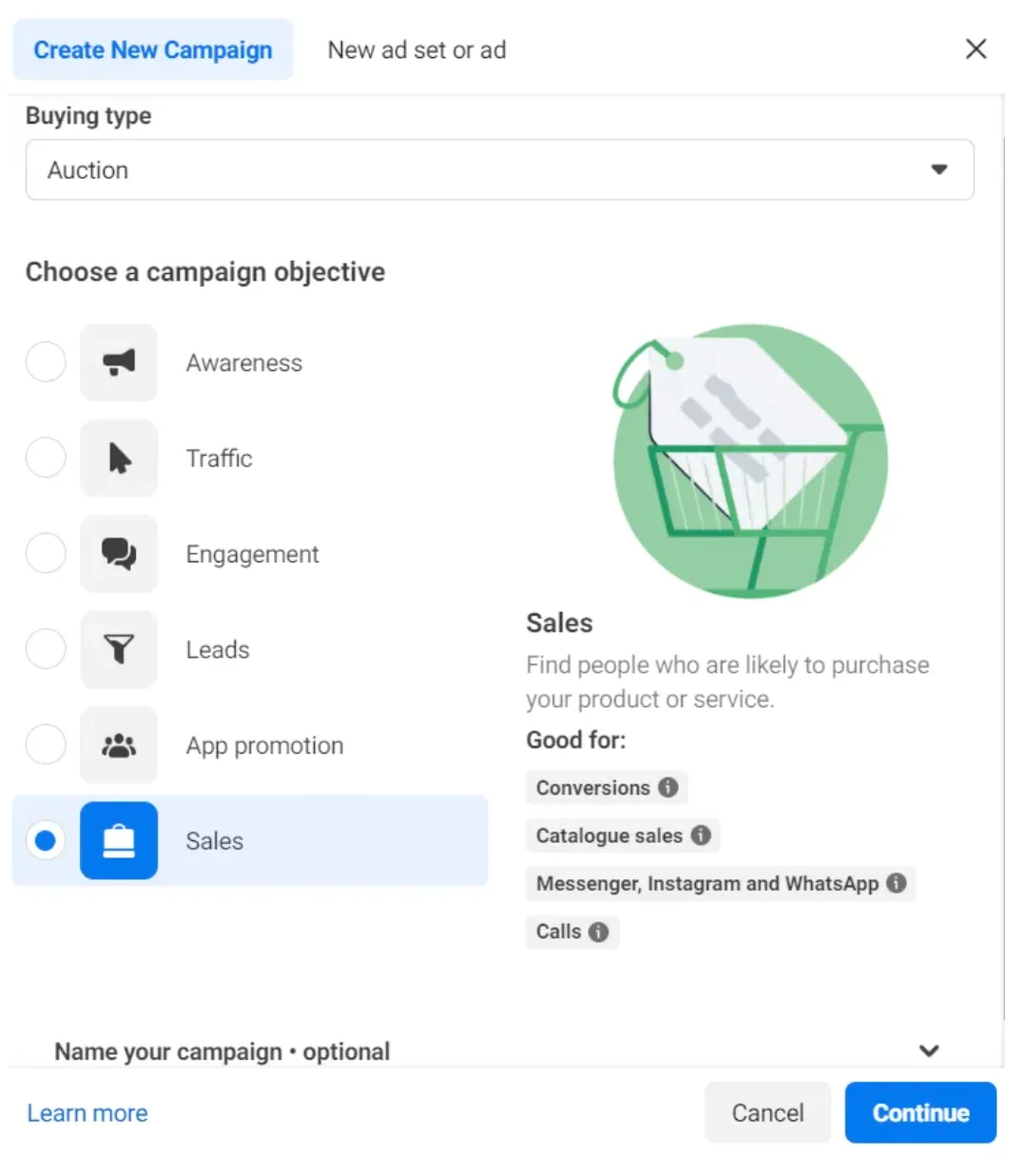 Meta Ads Manager - Sales objectives