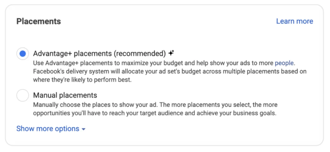 Meta Advantage+ placements options
