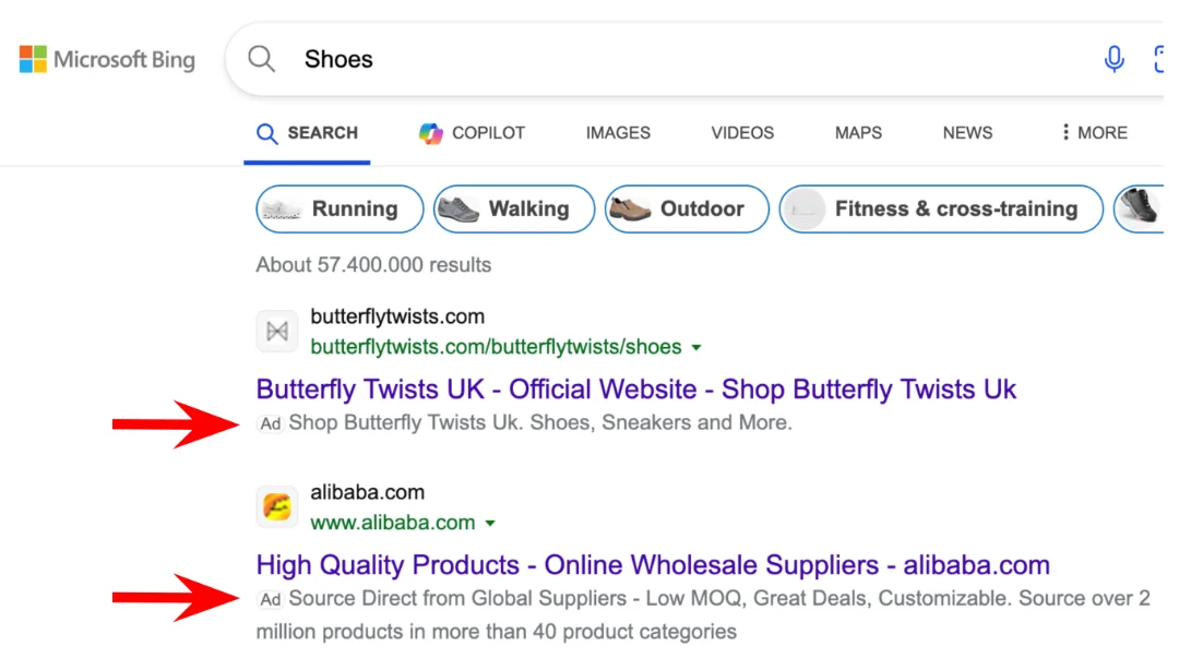 Microsoft Bing search ads