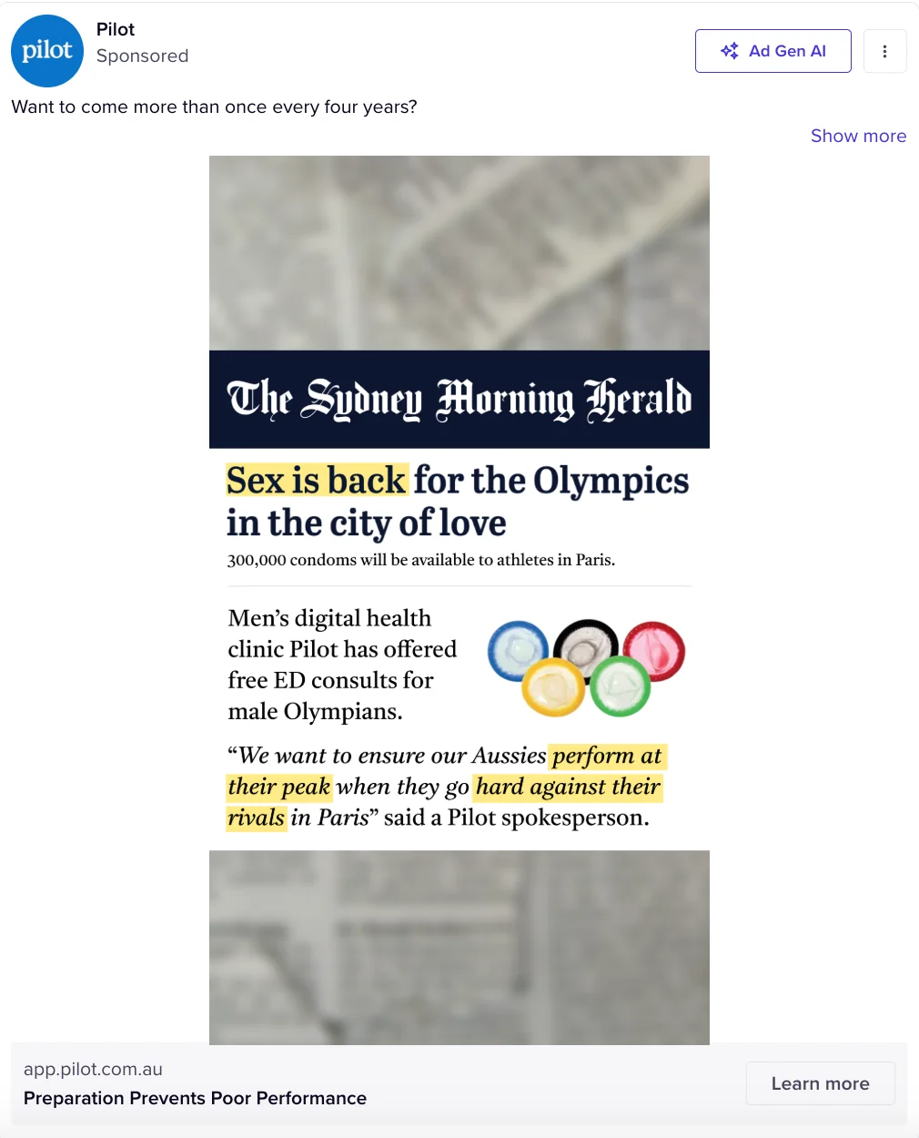 pilot - PR as creative Facebook ad