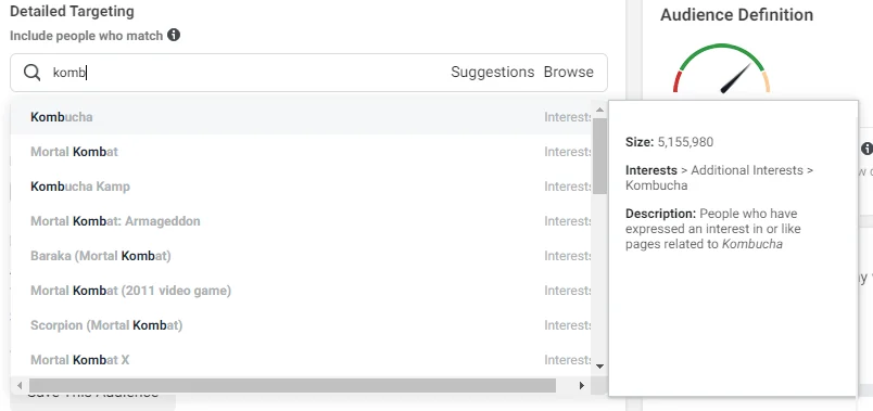 searchable interests in detailed targeting