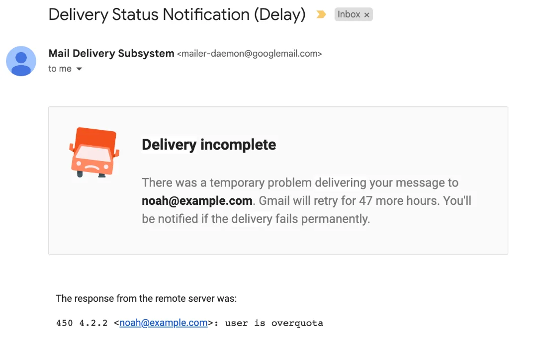 Soft bounce email example