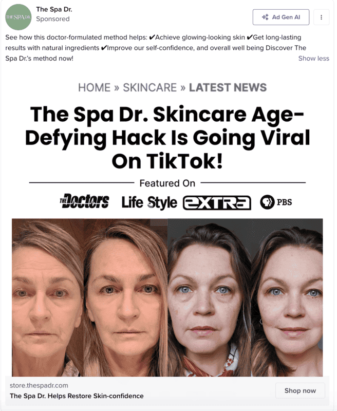 The Spar Dr - PR as creative Facebook ad