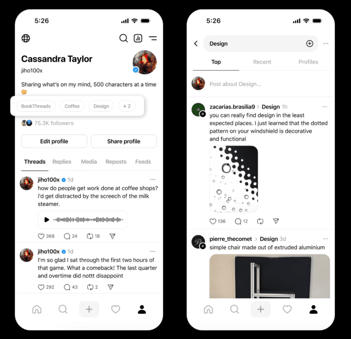 Threads - Add your favorite topics to your bio 