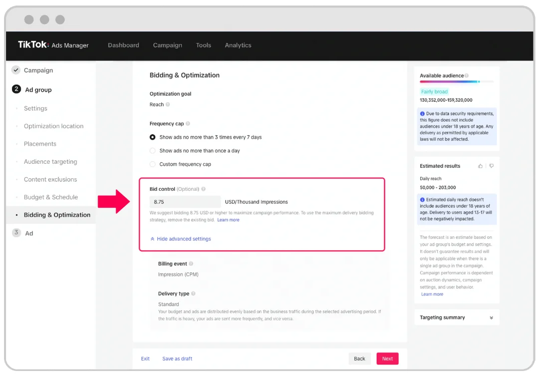 TikTok Ads Manager bidding and optimization