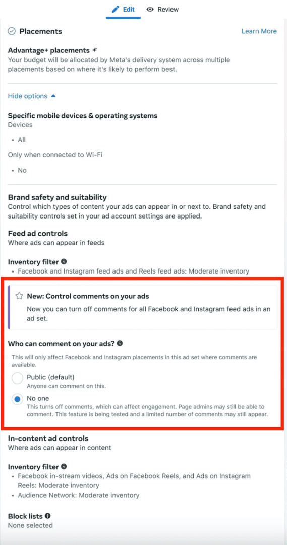Turn off Facebook comments