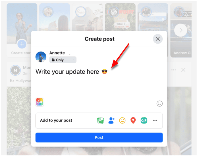 Typing a Facebook status on desktop