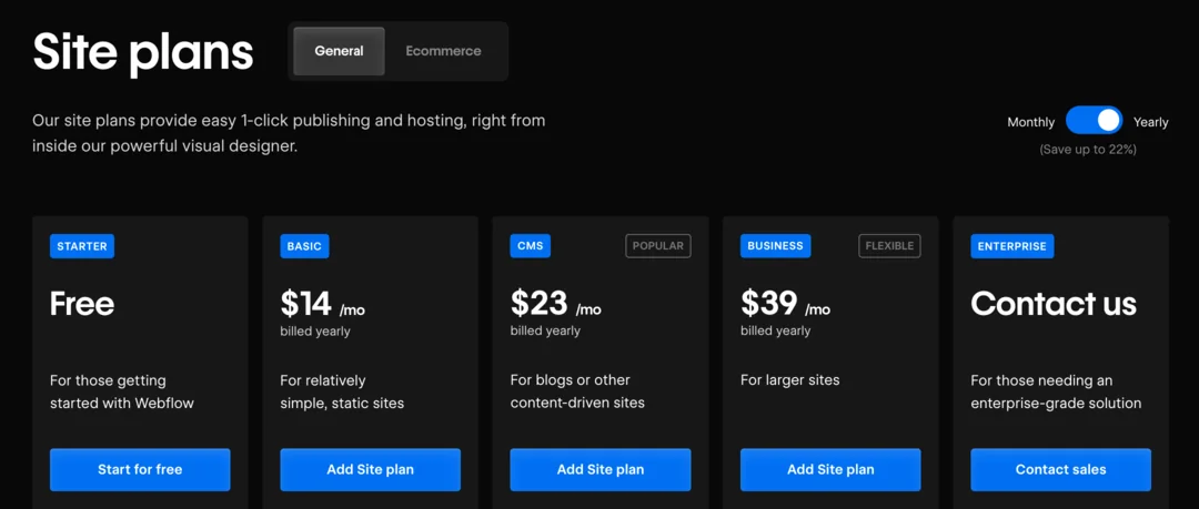 Webflow pricing