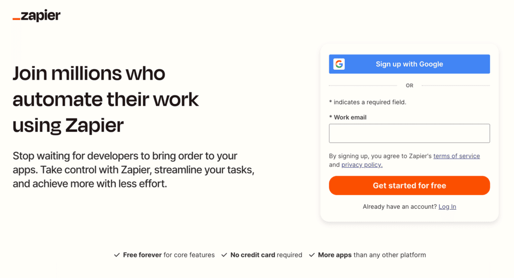 Zapier homepage